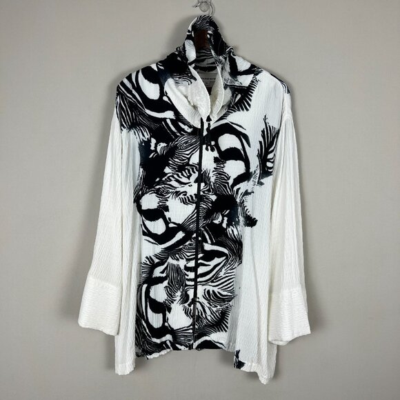 CAROLINE ROSE Jacket Topper Womens 3X White Black Textured Zip‎ Up Artsy Animal - Picture 13 of 13